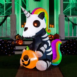 Tall Sitting Skeleton Inflatable Ride A Unicorn Costume (5 Ft)