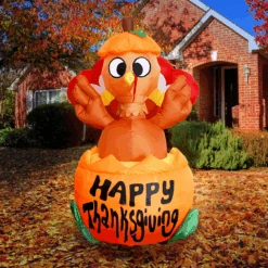 6ft Thanksgiving Inflatable Turkey On Pumpkin