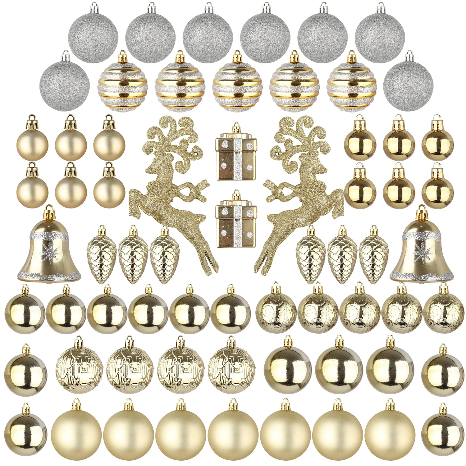 66 Pcs Christmas Assorted Ornaments Gold & Silver 3 66 Pcs Christmas Assorted Ornaments Gold & Silver
