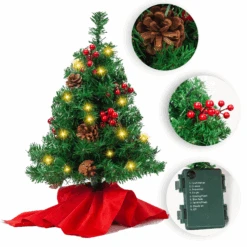 22in Prelit Tabletop Christmas Tree With Holy Leaves & Pine Cones
