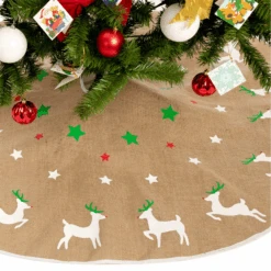 48in Burlap Reindeer Tree Skirt
