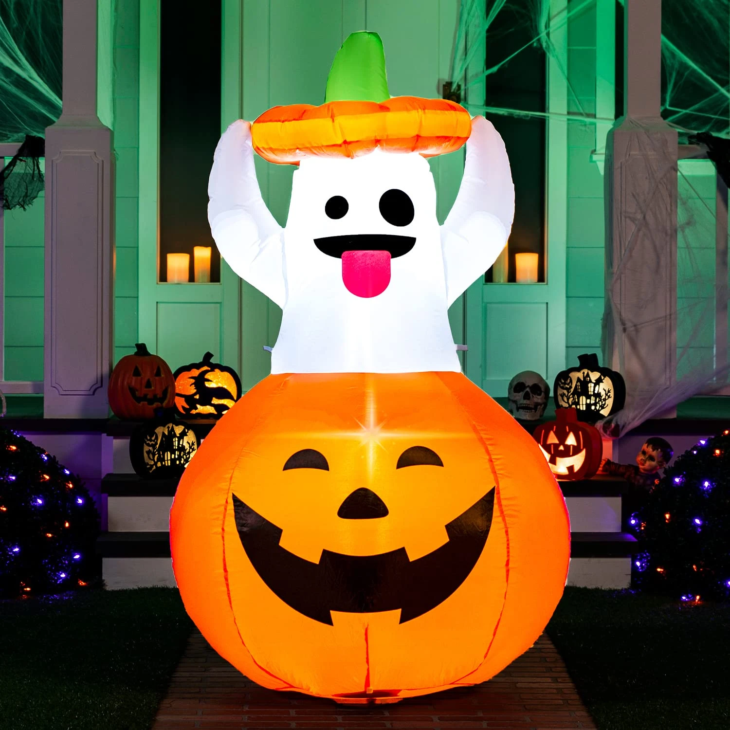 Tall Halloween Ghost In Pumpkin Inflatable (5 Ft) 3 Tall Halloween Ghost In Pumpkin Inflatable (5 Ft)