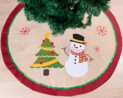 48in Burlap Christmas Tree Skirt (Snowman Tree)