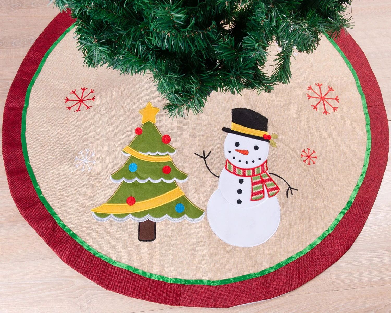 48in Burlap Christmas Tree Skirt (Snowman Tree) 3 48in Burlap Christmas Tree Skirt (Snowman Tree)
