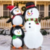 6 FT Tall Inflatable Two Penguins Carry Each Other To Hold Snowman's Head