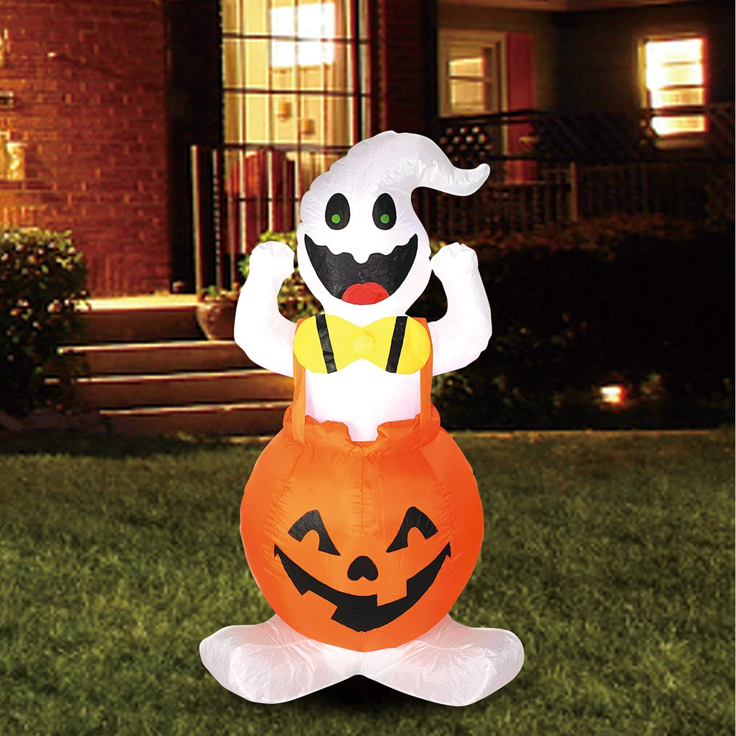 Tall Halloween Ghost In Pumpkin Overall Inflatable (4 Ft) 3 Tall Halloween Ghost In Pumpkin Overall Inflatable (4 Ft)