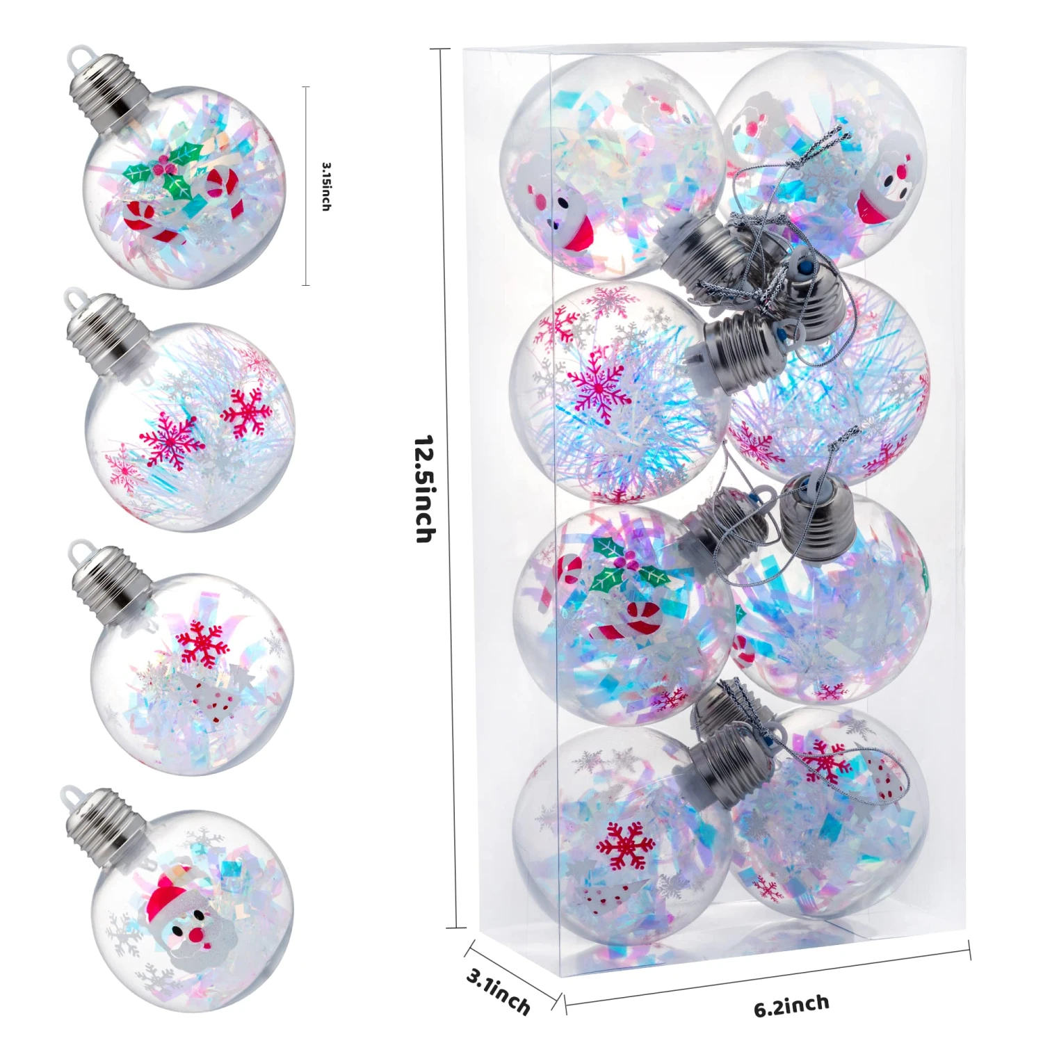 8 PcsLighted Holopaper Filling Ornaments With Cartoon Design 3.15in 4 8 PcsLighted Holopaper Filling Ornaments With Cartoon Design 3.15in - Image 2