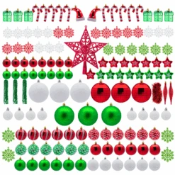132 Pcs Red, Green, White Christmas Assorted Ornaments With A Silver Star Tree Topper 12 132 Pcs Red, Green, White Christmas Assorted Ornaments With A Silver Star Tree Topper -Joiedomi image 2 1d9da560 e841 4355 b91c 0ff935189850