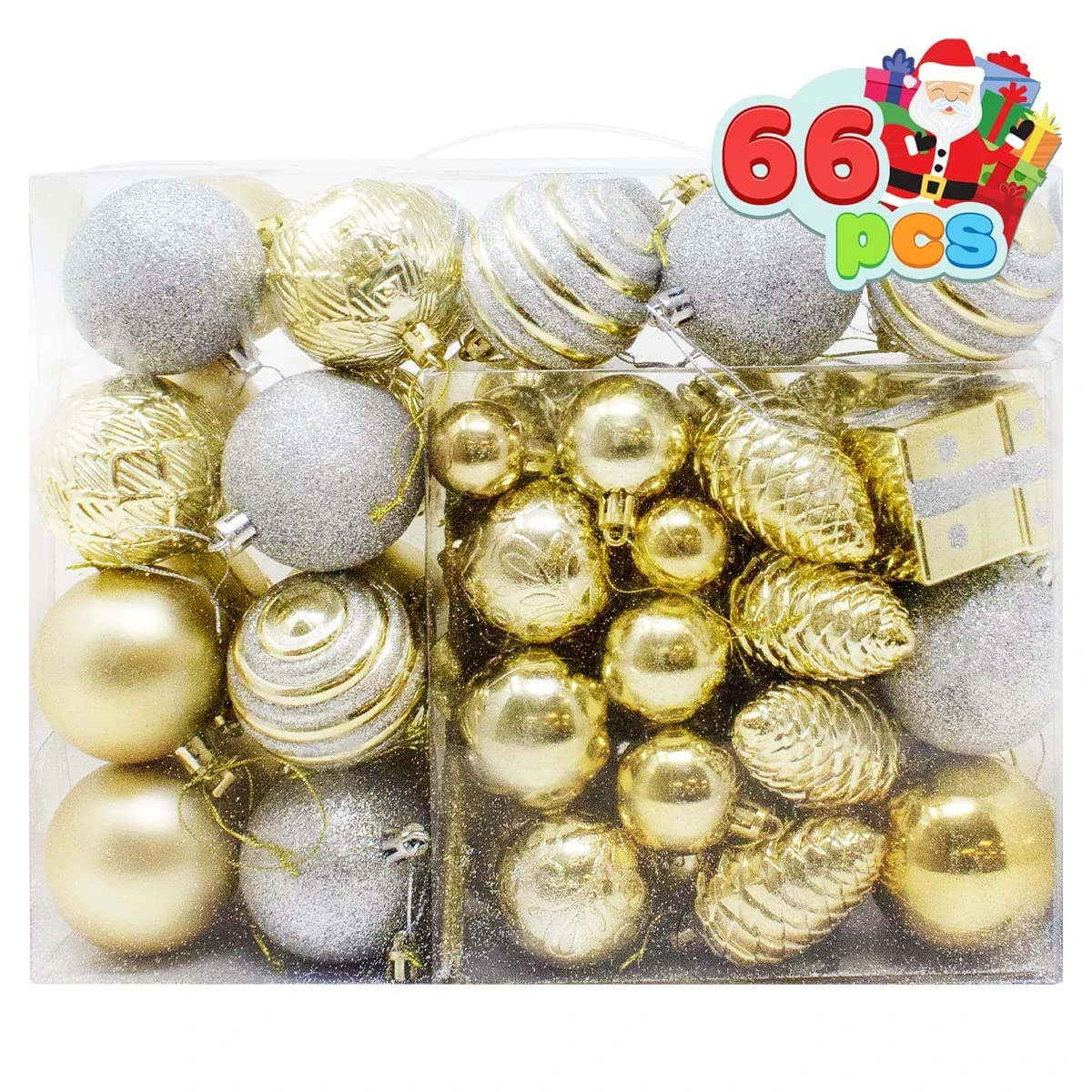 66 Pcs Christmas Assorted Ornaments Gold & Silver 4 66 Pcs Christmas Assorted Ornaments Gold & Silver - Image 2