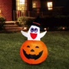 Tall Ghost With Witch Hat In Pumpkin Inflatable (4.5 Ft)