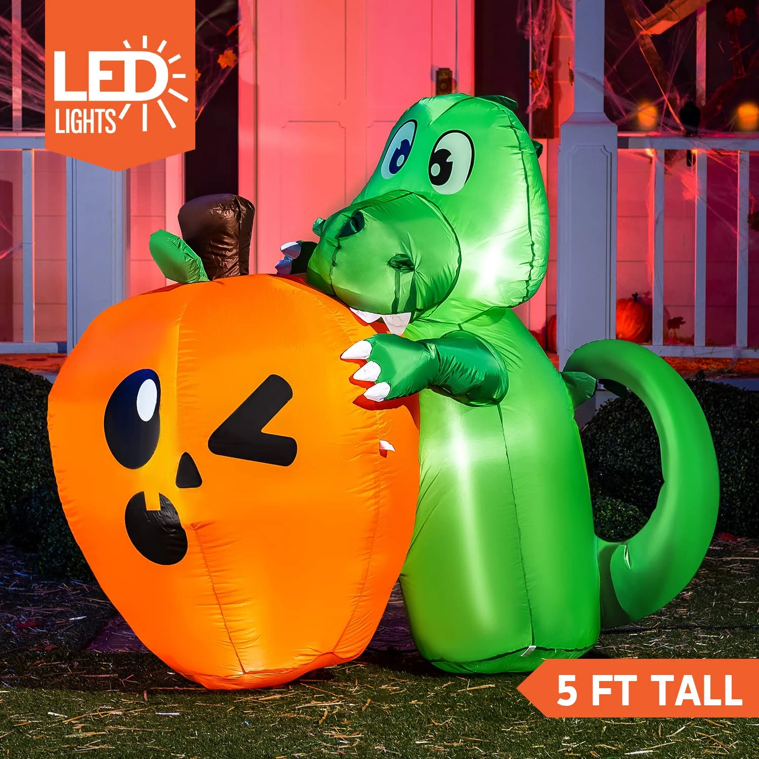 5ft Halloween Dinosaur Sitting On Pumpkin Inflatable 4 5ft Halloween Dinosaur Sitting On Pumpkin Inflatable - Image 2