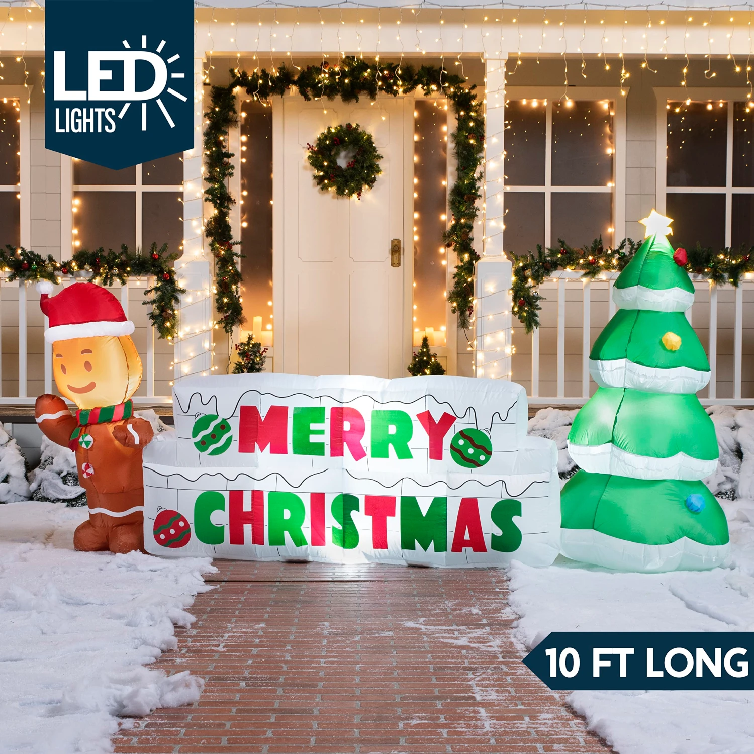 Giant Merry Christmas Sign With Tree & Gingerbread Man Inflatable (10 Ft) 4 Giant Merry Christmas Sign With Tree & Gingerbread Man Inflatable (10 Ft) - Image 2