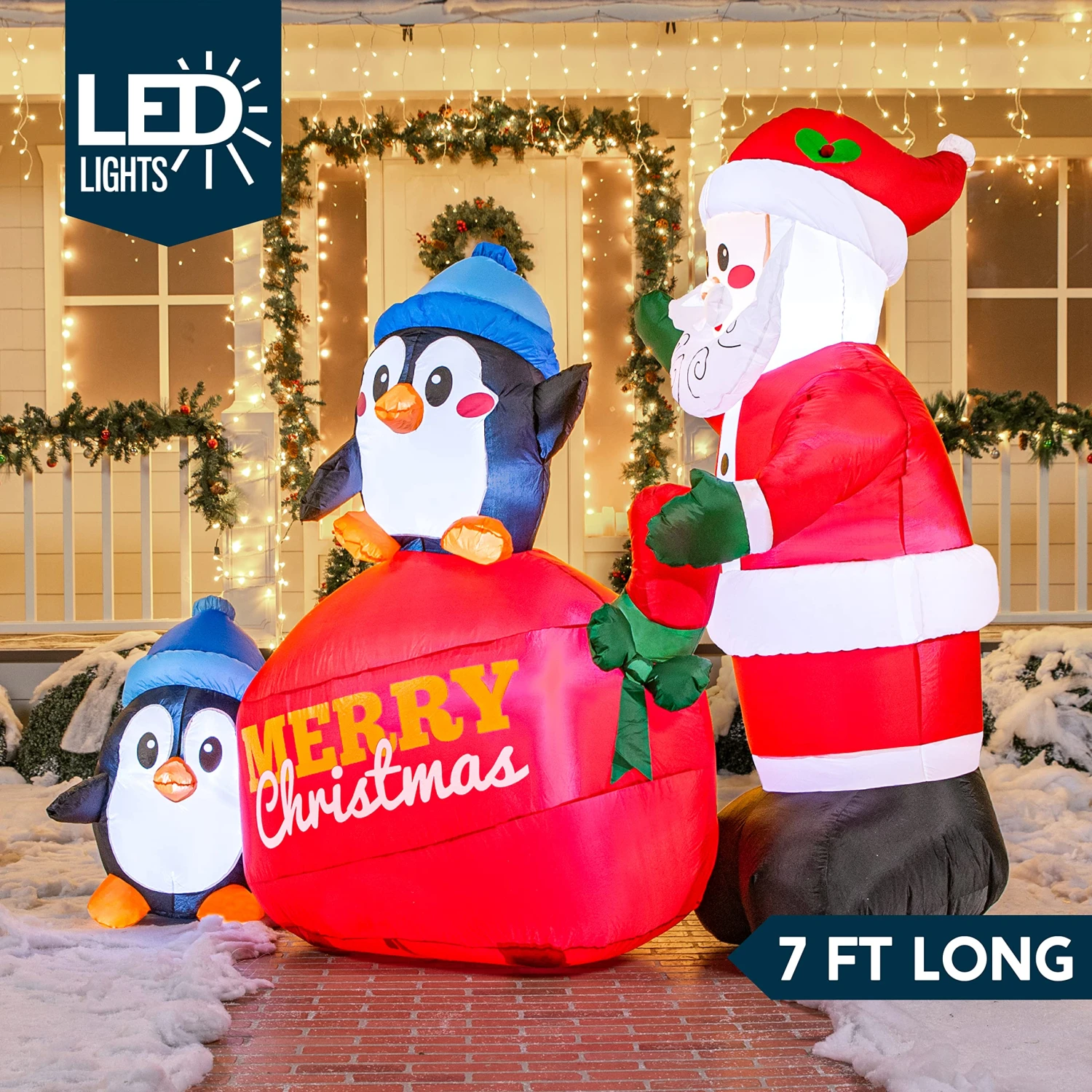 Large Penguins With Santa Inflatable (7 Ft) 4 Large Penguins With Santa Inflatable (7 Ft) - Image 2