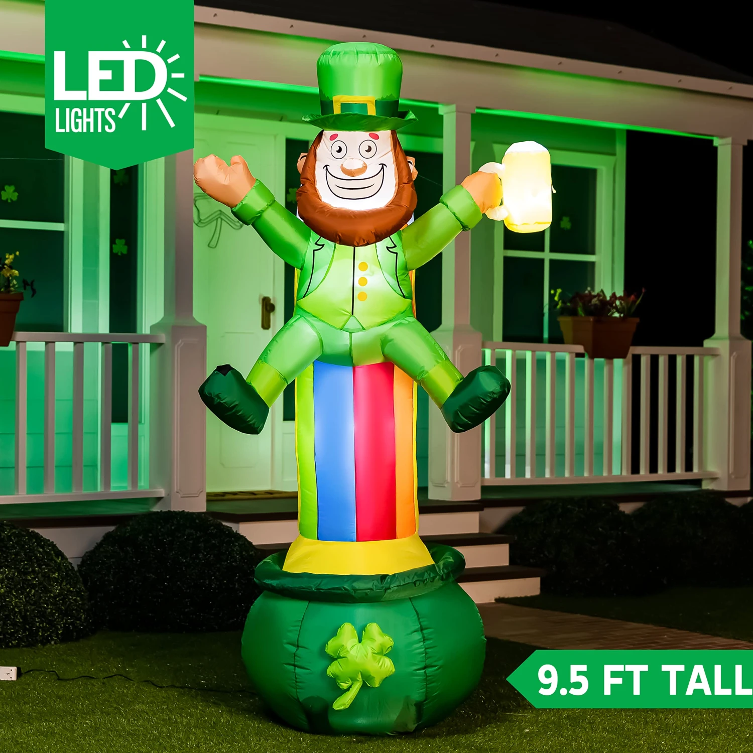 Large St Patrick Leprechaun On Rainbow Pot Of Gold Inflatable (7 Ft) 4 Large St Patrick Leprechaun On Rainbow Pot Of Gold Inflatable (7 Ft) - Image 2