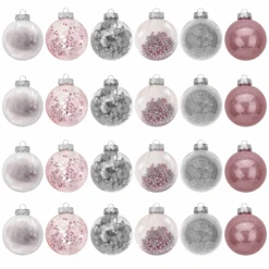 24Pcs Pink Plastic Clear Ball Ornaments With Filling