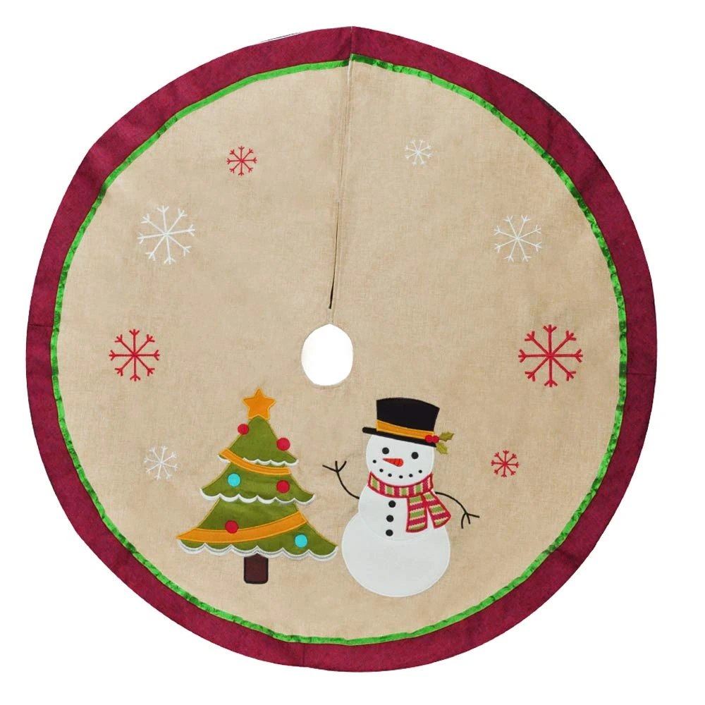 48in Burlap Christmas Tree Skirt (Snowman Tree) 4 48in Burlap Christmas Tree Skirt (Snowman Tree) - Image 2