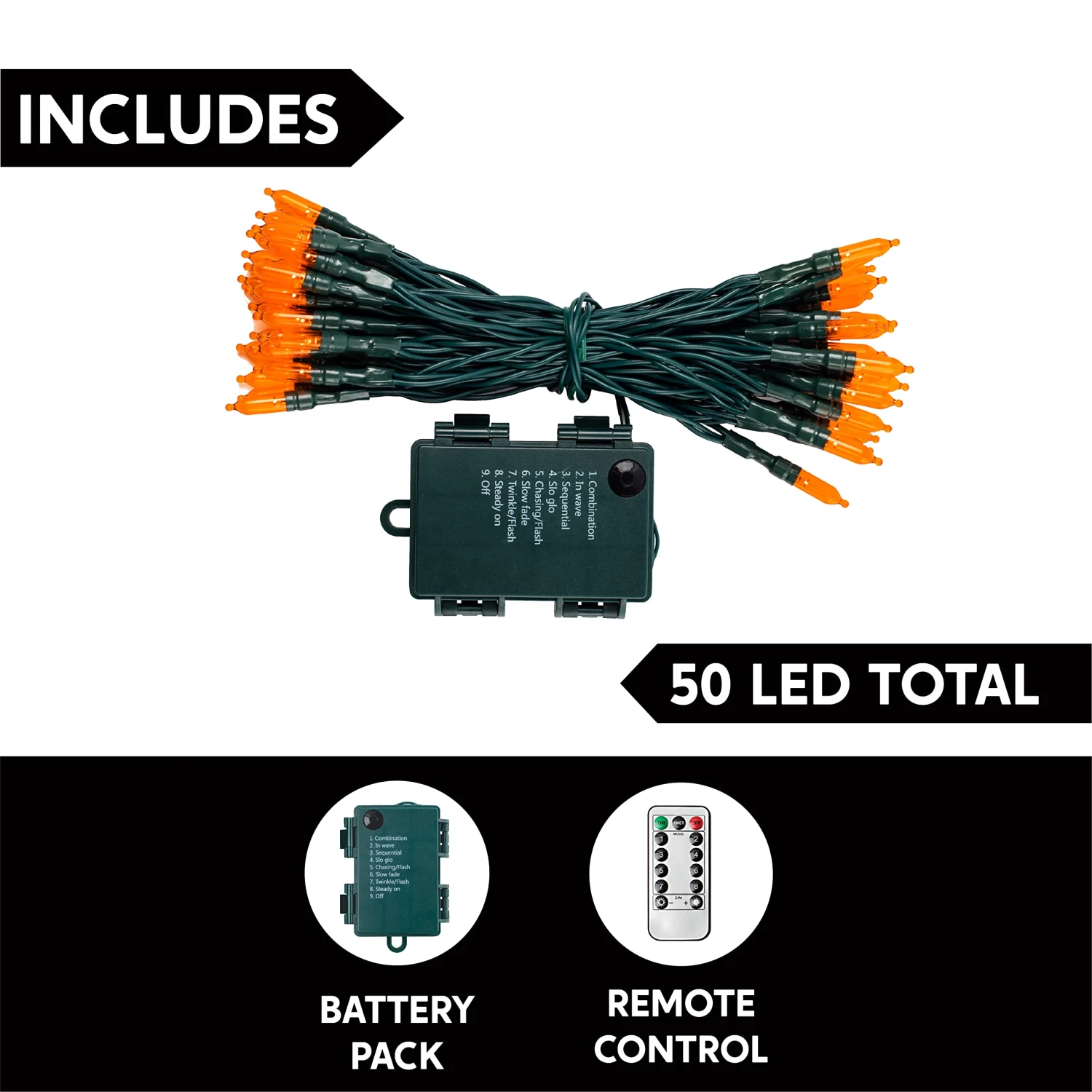 50 Orange LED Green Wire String Lights 4 50 Orange LED Green Wire String Lights - Image 2