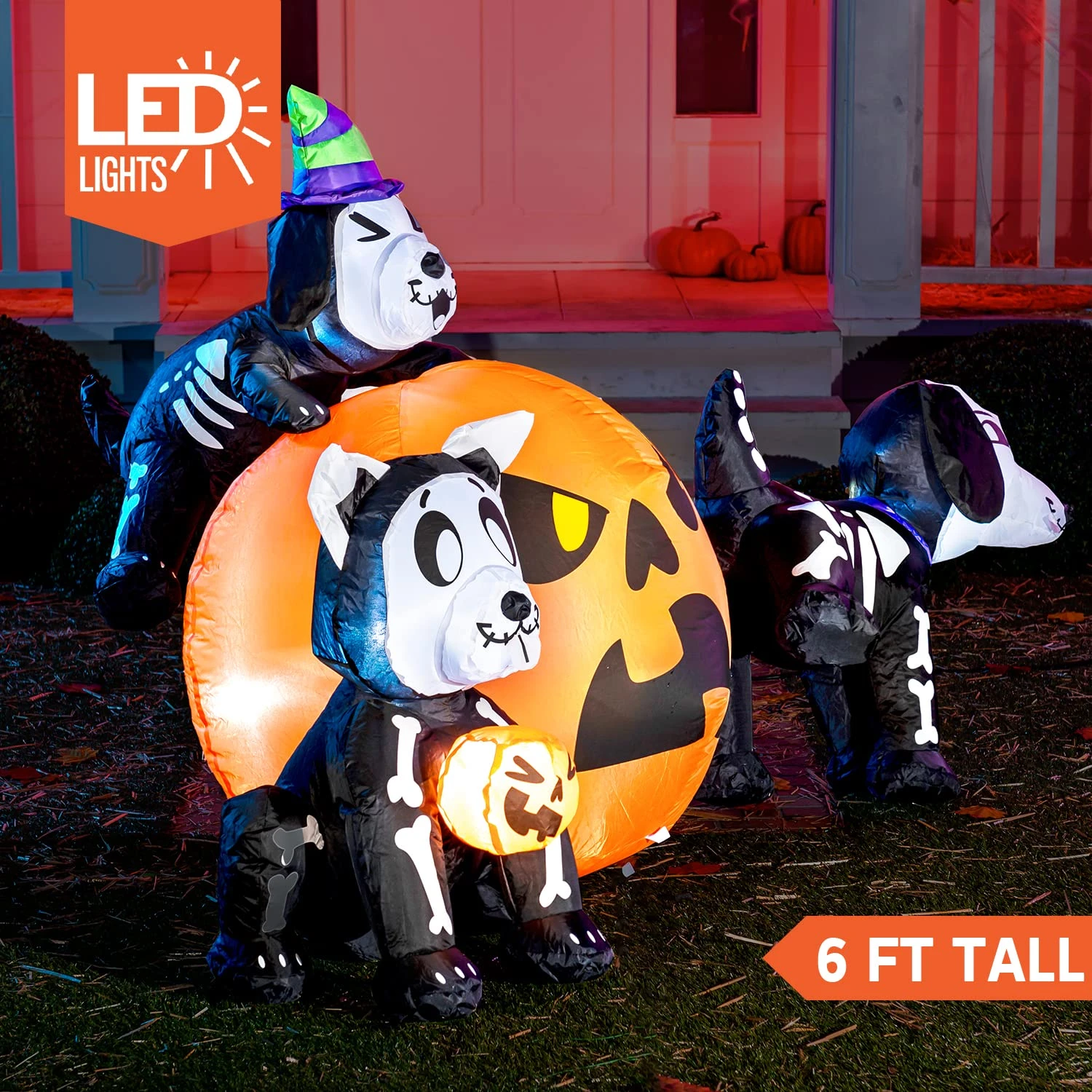 6ft Halloween Skeleton Dog With Pumpkin Set 4 6ft Halloween Skeleton Dog With Pumpkin Set - Image 2