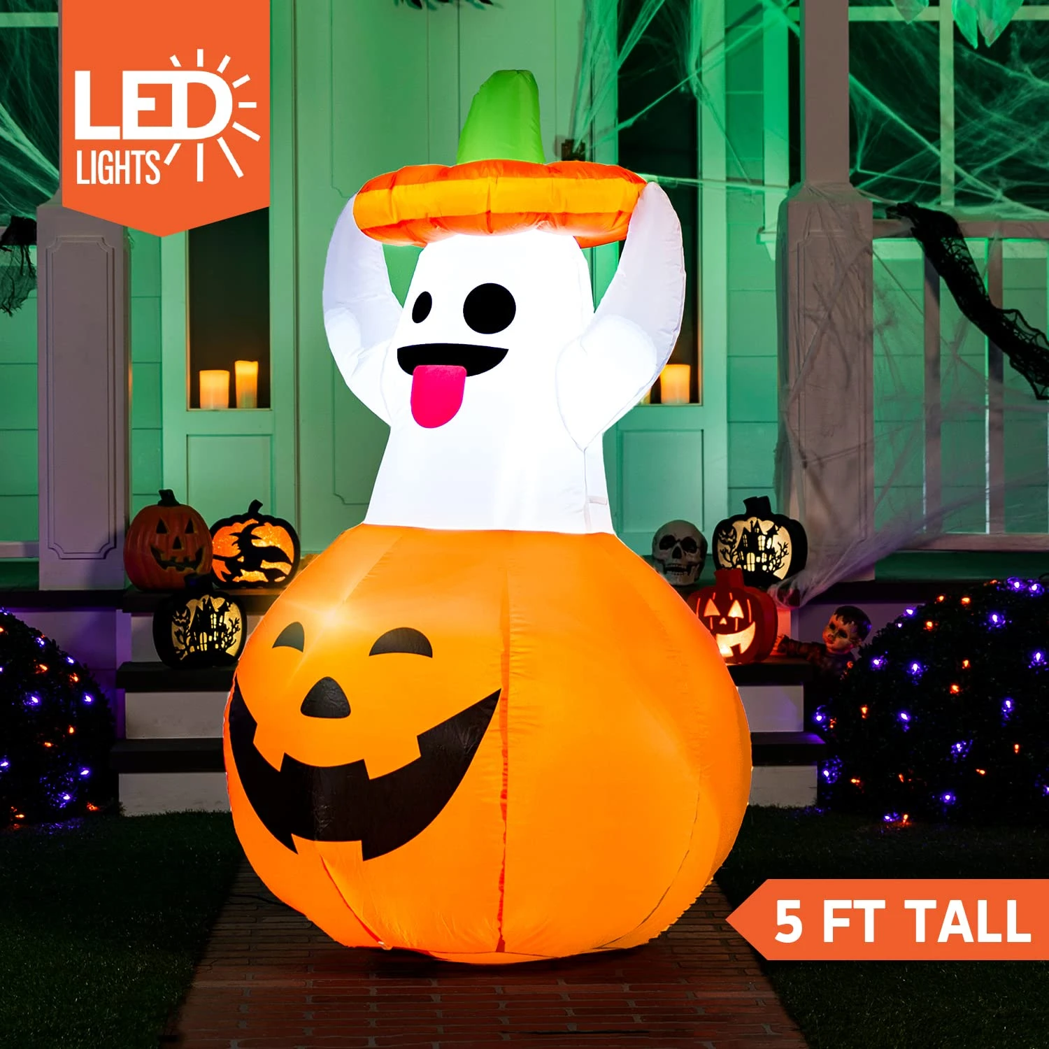 Tall Halloween Ghost In Pumpkin Inflatable (5 Ft) 4 Tall Halloween Ghost In Pumpkin Inflatable (5 Ft) - Image 2