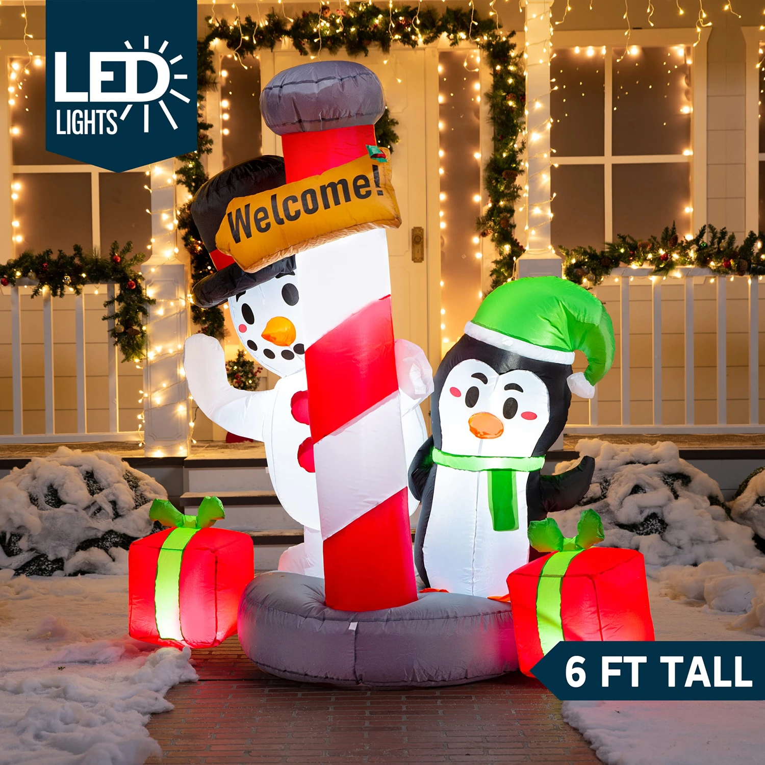 6 FT Tall Inflatable Christmas Welcome Sign With A Penguin And Snowman 4 6 FT Tall Inflatable Christmas Welcome Sign With A Penguin And Snowman - Image 2