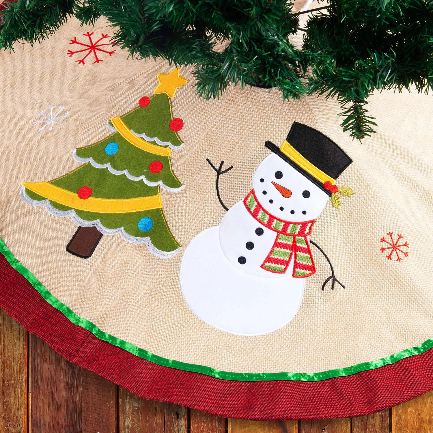48in Burlap Christmas Tree Skirt (Snowman Tree) 5 48in Burlap Christmas Tree Skirt (Snowman Tree) - Image 3