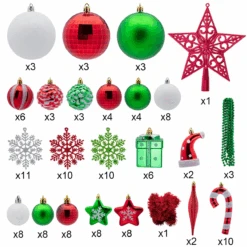 132 Pcs Red, Green, White Christmas Assorted Ornaments With A Silver Star Tree Topper 13 132 Pcs Red, Green, White Christmas Assorted Ornaments With A Silver Star Tree Topper -Joiedomi image 3 1d0e9cd1 d44c 4aa2 97f6 cd9194e61726