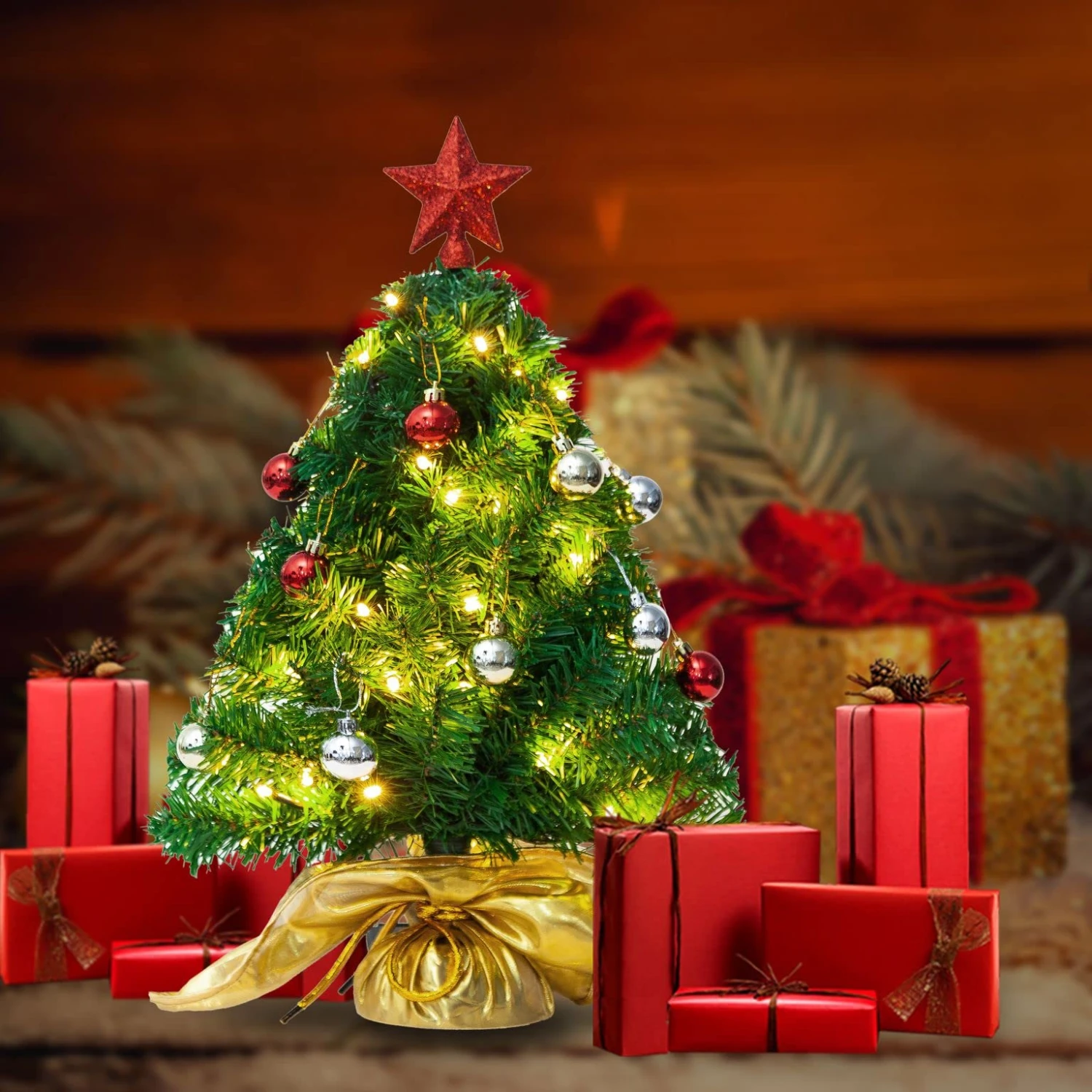 23in Prelit Table-top Christmas Tree With DIY Kits (Gold) 5 23in Prelit Table-top Christmas Tree With DIY Kits (Gold) - Image 3