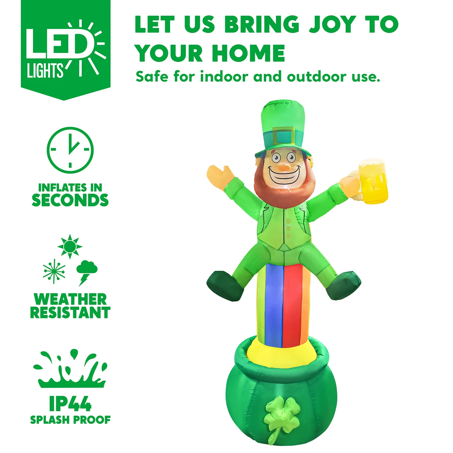 Large St Patrick Leprechaun On Rainbow Pot Of Gold Inflatable (7 Ft) 5 Large St Patrick Leprechaun On Rainbow Pot Of Gold Inflatable (7 Ft) - Image 3