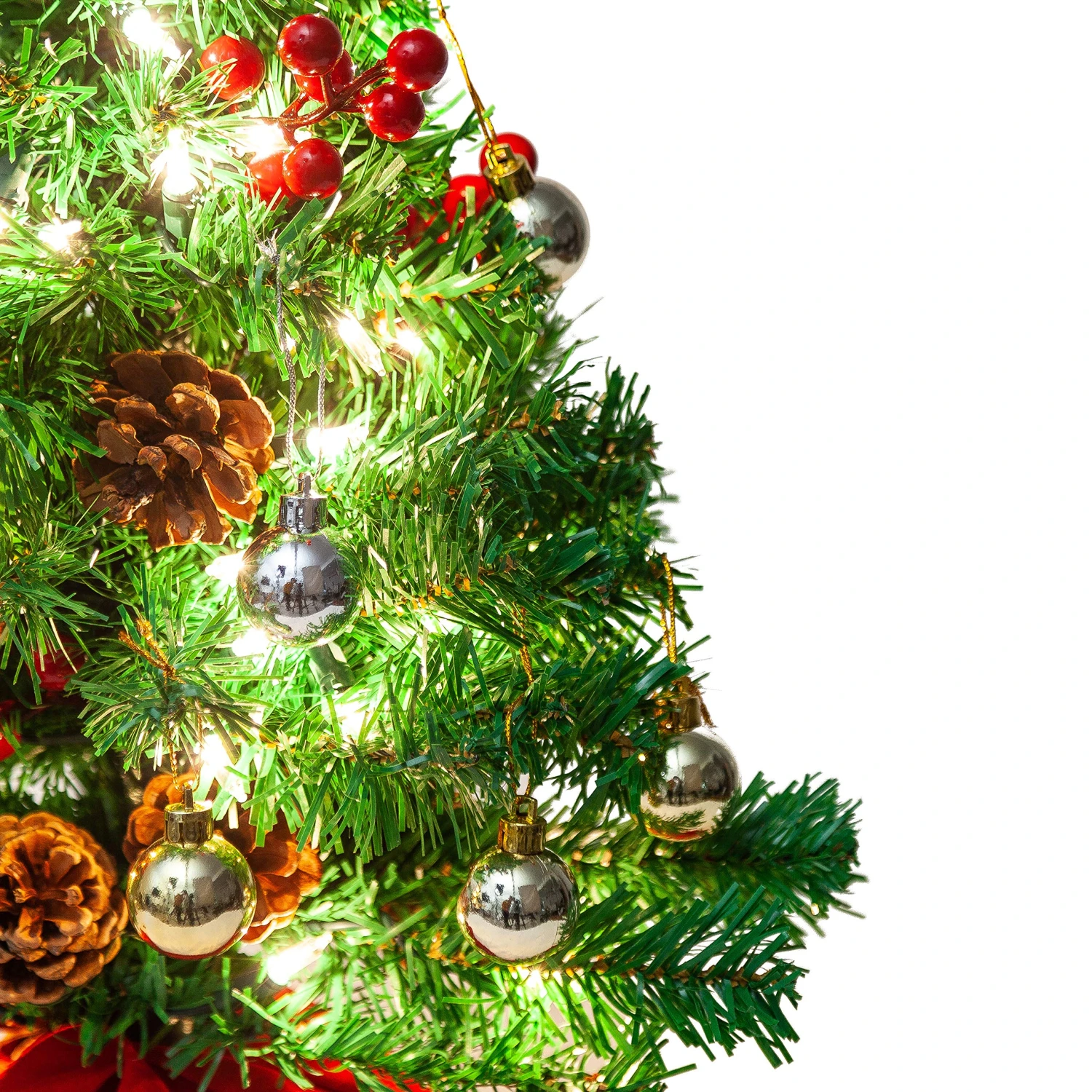 22in Prelit Tabletop Christmas Tree With Holy Leaves & Pine Cones 5 22in Prelit Tabletop Christmas Tree With Holy Leaves & Pine Cones - Image 3