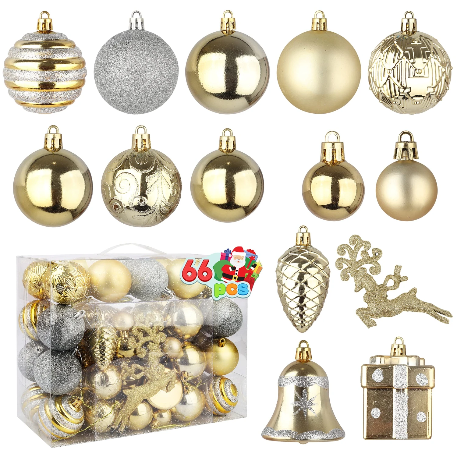66 Pcs Christmas Assorted Ornaments Gold & Silver 5 66 Pcs Christmas Assorted Ornaments Gold & Silver - Image 3