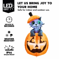 Tall Animated Halloween Kitty Cat On Pumpkin Inflatable (5 Ft) -Joiedomi image 3 93841adc b646 4b1d a8b6 ca1583af889c