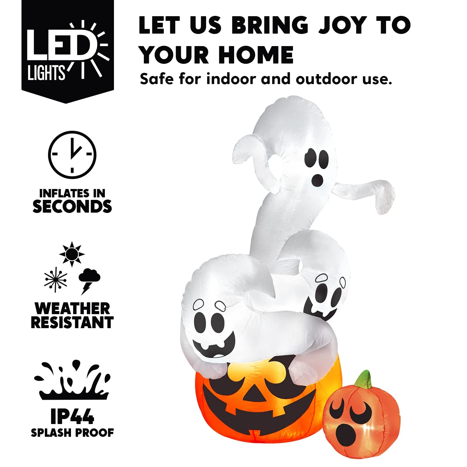 Halloween Large Twisting Ghosts On A Pumpkin Inflatable (6 Ft) 5 Halloween Large Twisting Ghosts On A Pumpkin Inflatable (6 Ft) - Image 3