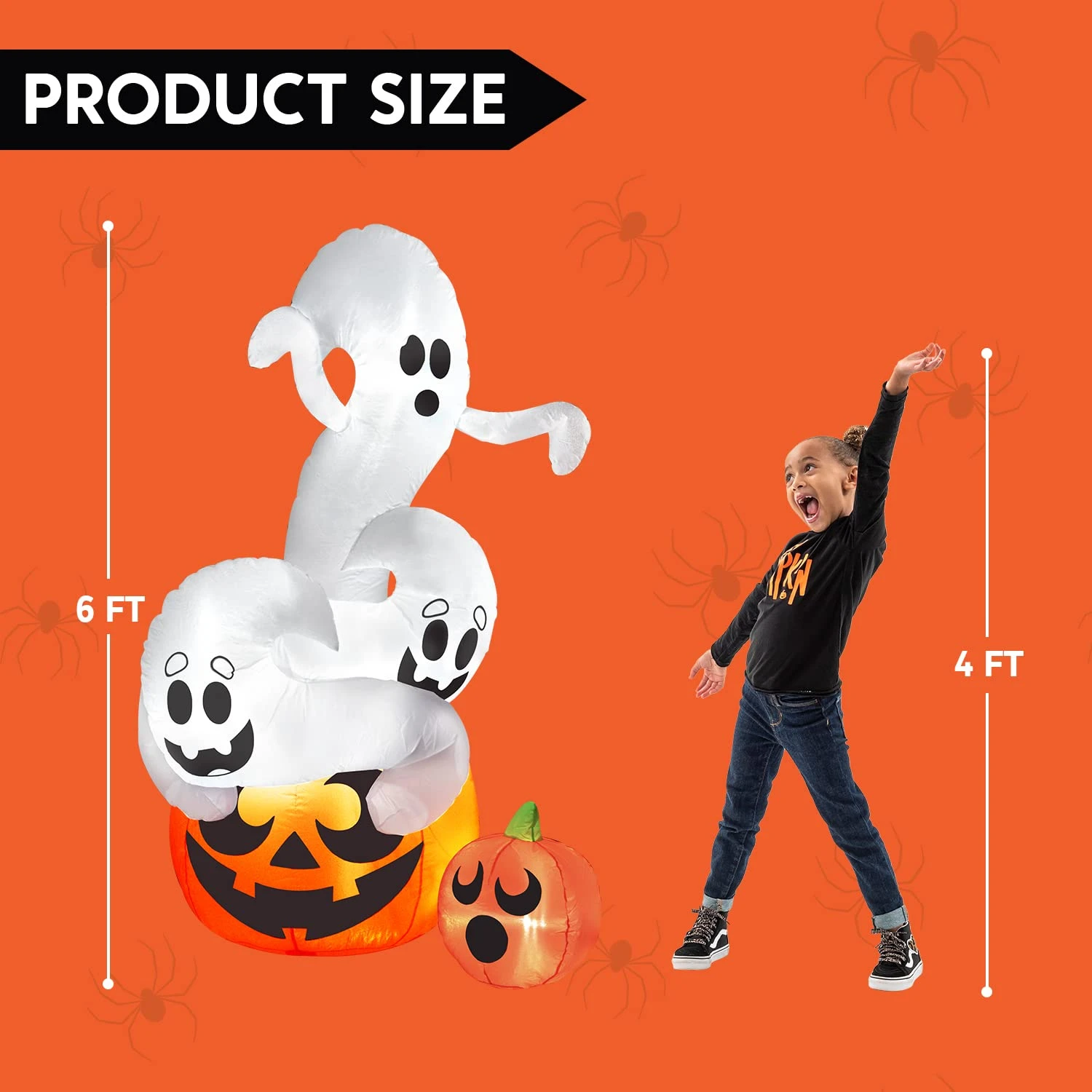 Halloween Large Twisting Ghosts On A Pumpkin Inflatable (6 Ft) 6 Halloween Large Twisting Ghosts On A Pumpkin Inflatable (6 Ft) - Image 4