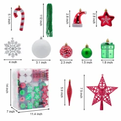 132 Pcs Red, Green, White Christmas Assorted Ornaments With A Silver Star Tree Topper 14 132 Pcs Red, Green, White Christmas Assorted Ornaments With A Silver Star Tree Topper -Joiedomi image 4 239fe611 7a61 4c09 9344 f699df8ba65e