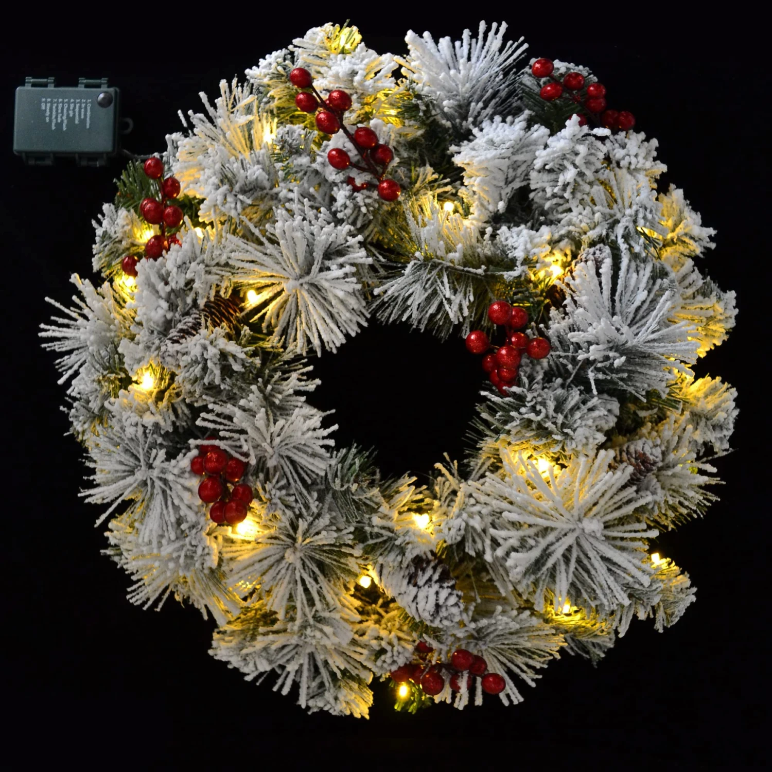 20in Christmas Wreath Flocked With LED Lights 6 20in Christmas Wreath Flocked With LED Lights - Image 4