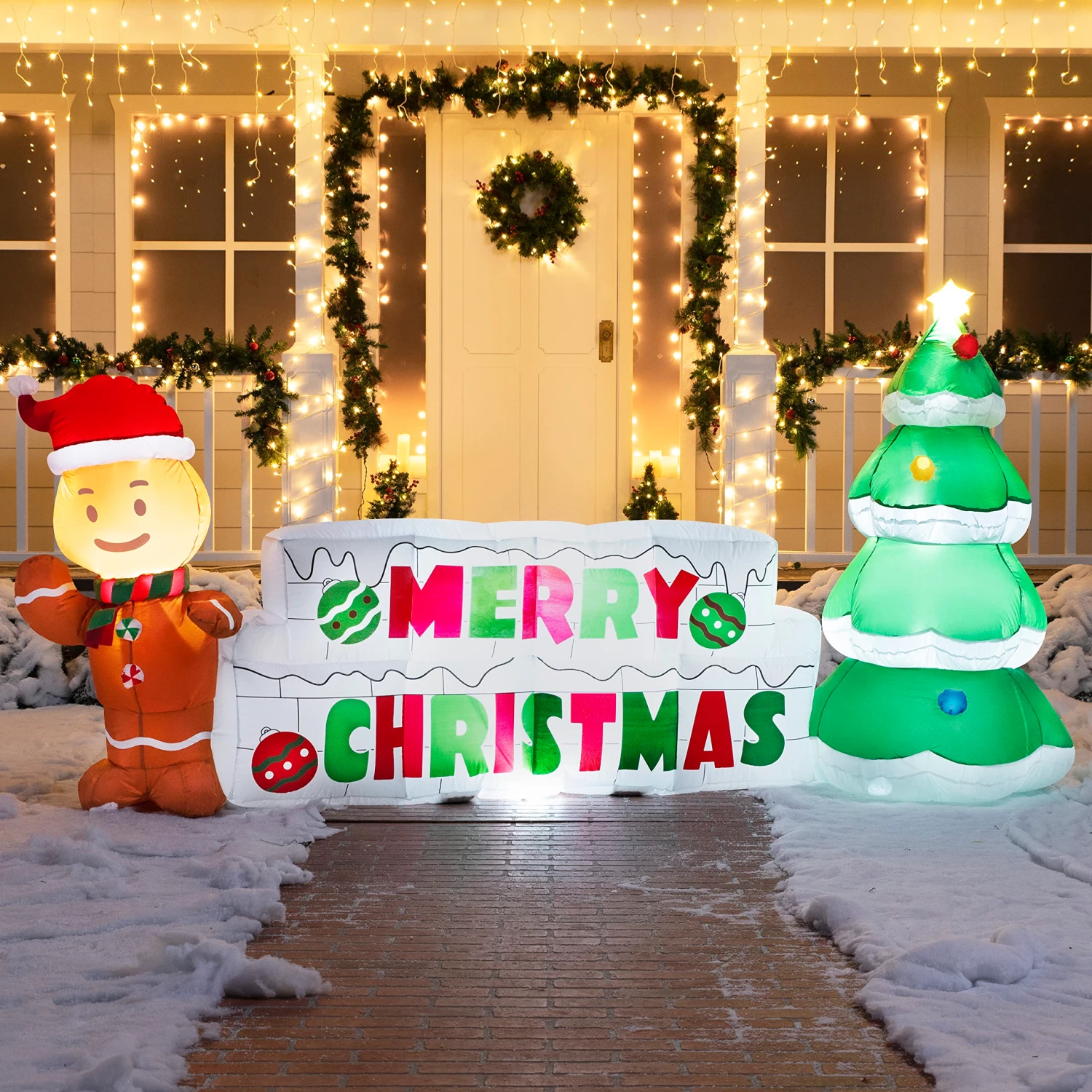 Giant Merry Christmas Sign With Tree & Gingerbread Man Inflatable (10 Ft) 6 Giant Merry Christmas Sign With Tree & Gingerbread Man Inflatable (10 Ft) - Image 4