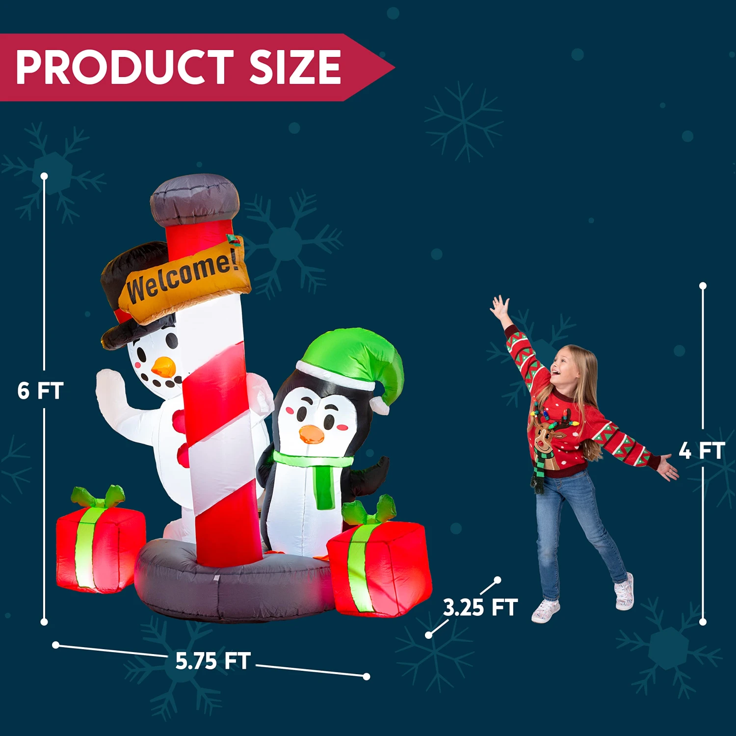 6 FT Tall Inflatable Christmas Welcome Sign With A Penguin And Snowman 6 6 FT Tall Inflatable Christmas Welcome Sign With A Penguin And Snowman - Image 4
