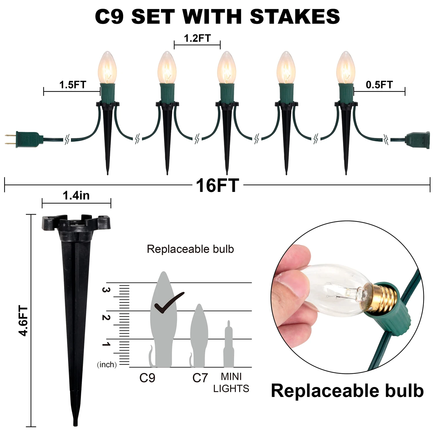 15.75ft 12Packs Christmas Warm White C9 Pathway Marker 6 15.75ft 12Packs Christmas Warm White C9 Pathway Marker - Image 4