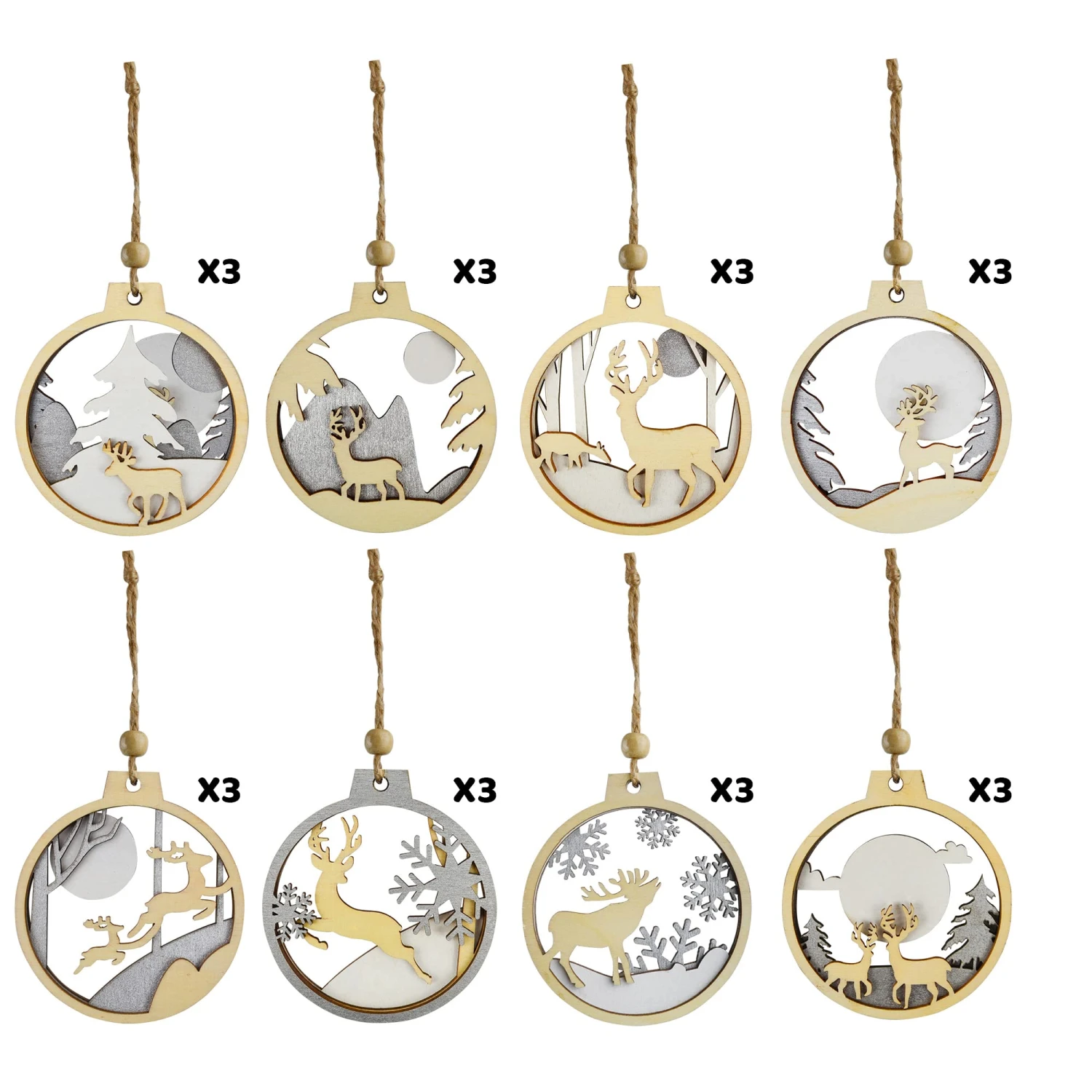 24 Pcs Christmas Wooden Ornaments Reindeer 6 24 Pcs Christmas Wooden Ornaments Reindeer - Image 4