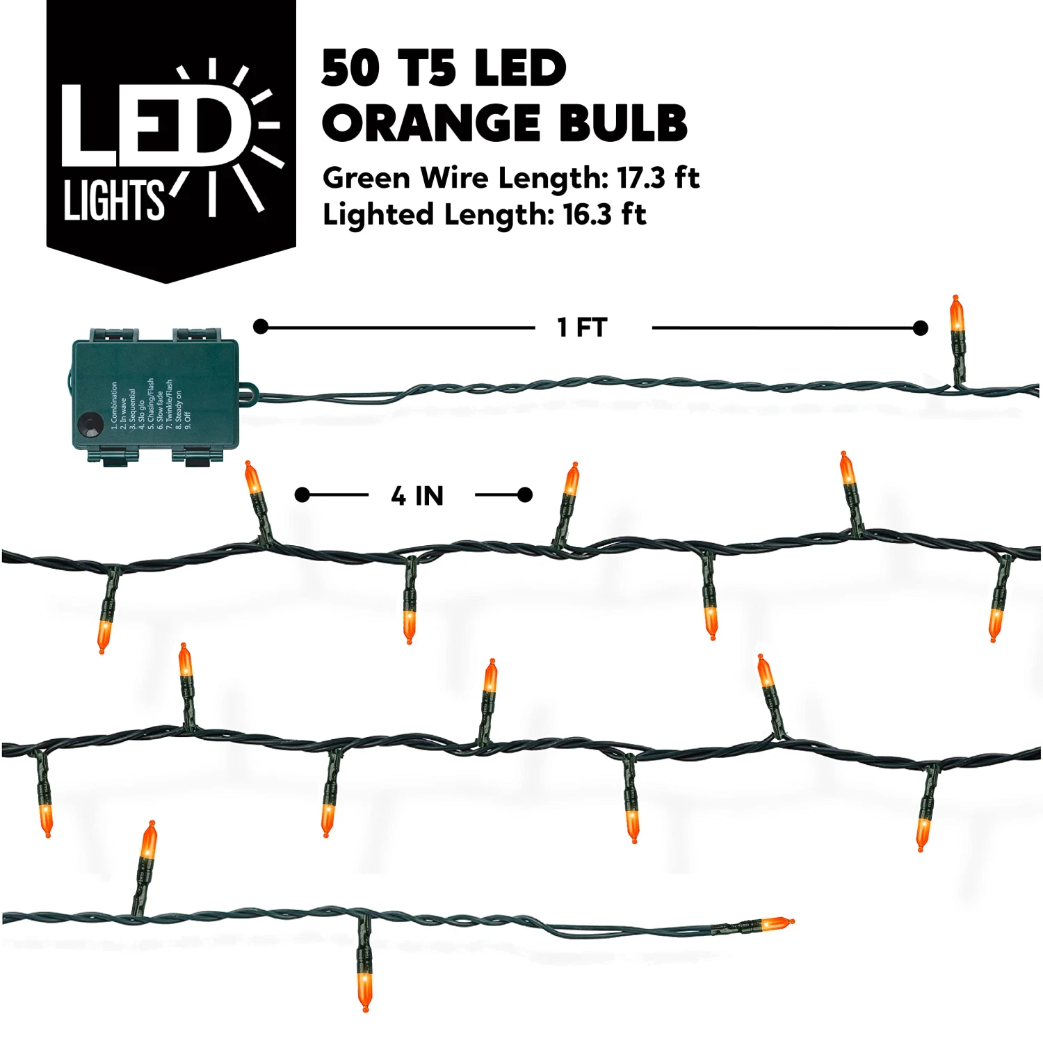 50 Orange LED Green Wire String Lights 6 50 Orange LED Green Wire String Lights - Image 4