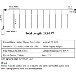 540 LED Meteor Shower Rain Lights 10 Tubes 50cm Warm White, 2 Pack -Joiedomi image 4 c0d0c082 935a 4d82 a8e1 eb94c2fd4118