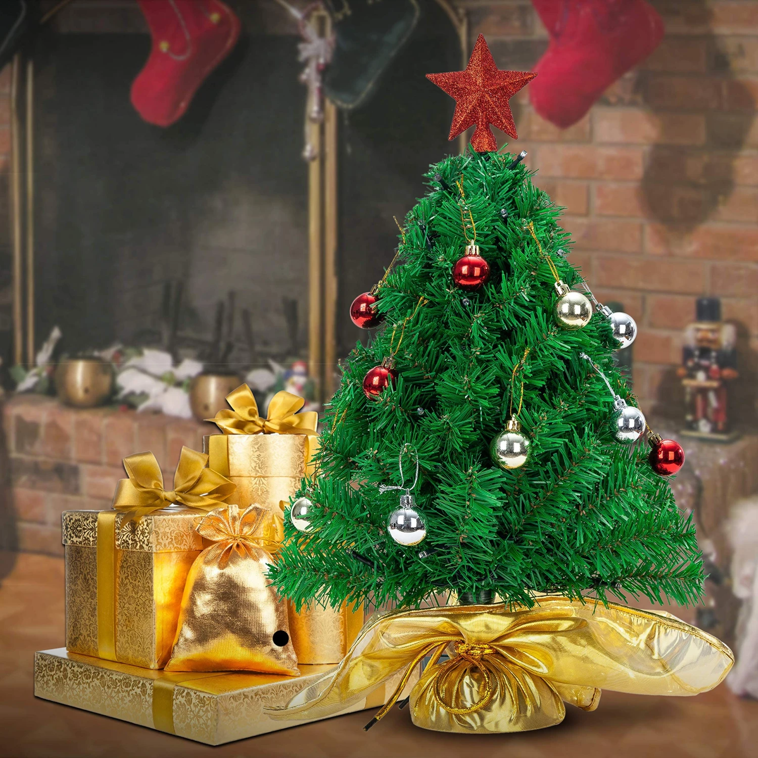23in Prelit Table-top Christmas Tree With DIY Kits (Gold) 6 23in Prelit Table-top Christmas Tree With DIY Kits (Gold) - Image 4