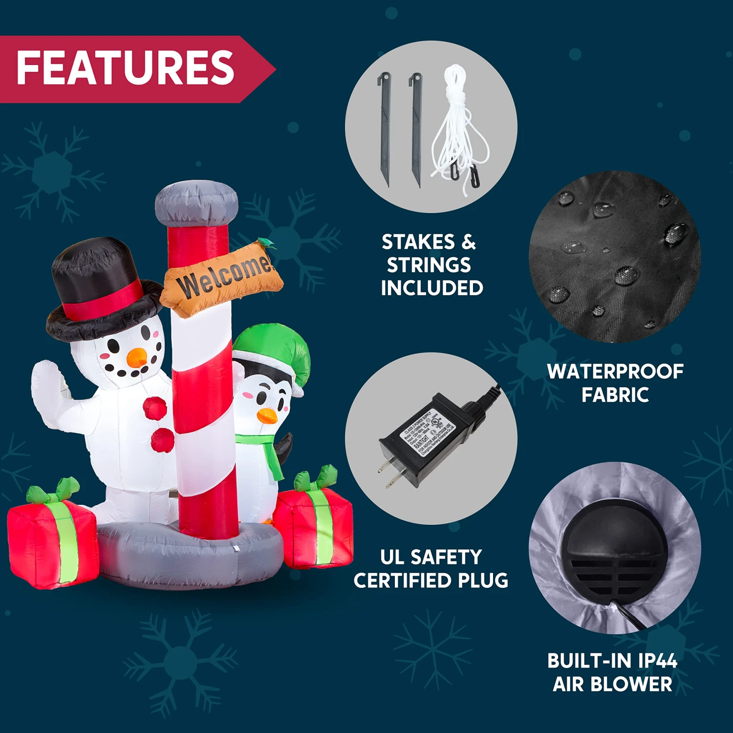 6 FT Tall Inflatable Christmas Welcome Sign With A Penguin And Snowman 7 6 FT Tall Inflatable Christmas Welcome Sign With A Penguin And Snowman - Image 5