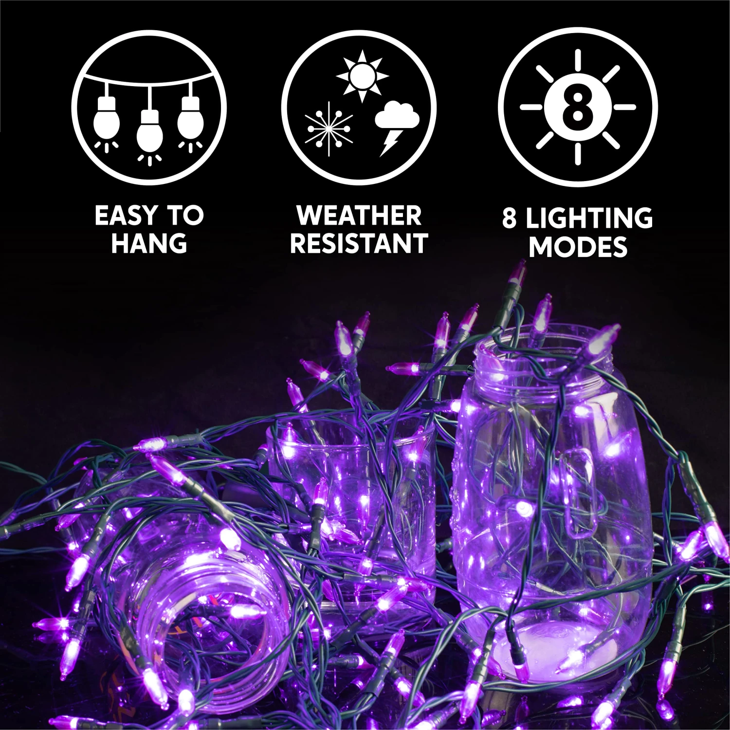 17.3 FT 50-Counts Purple LED String Lights, 2 Pack 7 17.3 FT 50-Counts Purple LED String Lights, 2 Pack - Image 5
