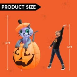 Tall Animated Halloween Kitty Cat On Pumpkin Inflatable (5 Ft) -Joiedomi image 5 e129e156 7ac9 4efc 85fc df0cf8d5b293