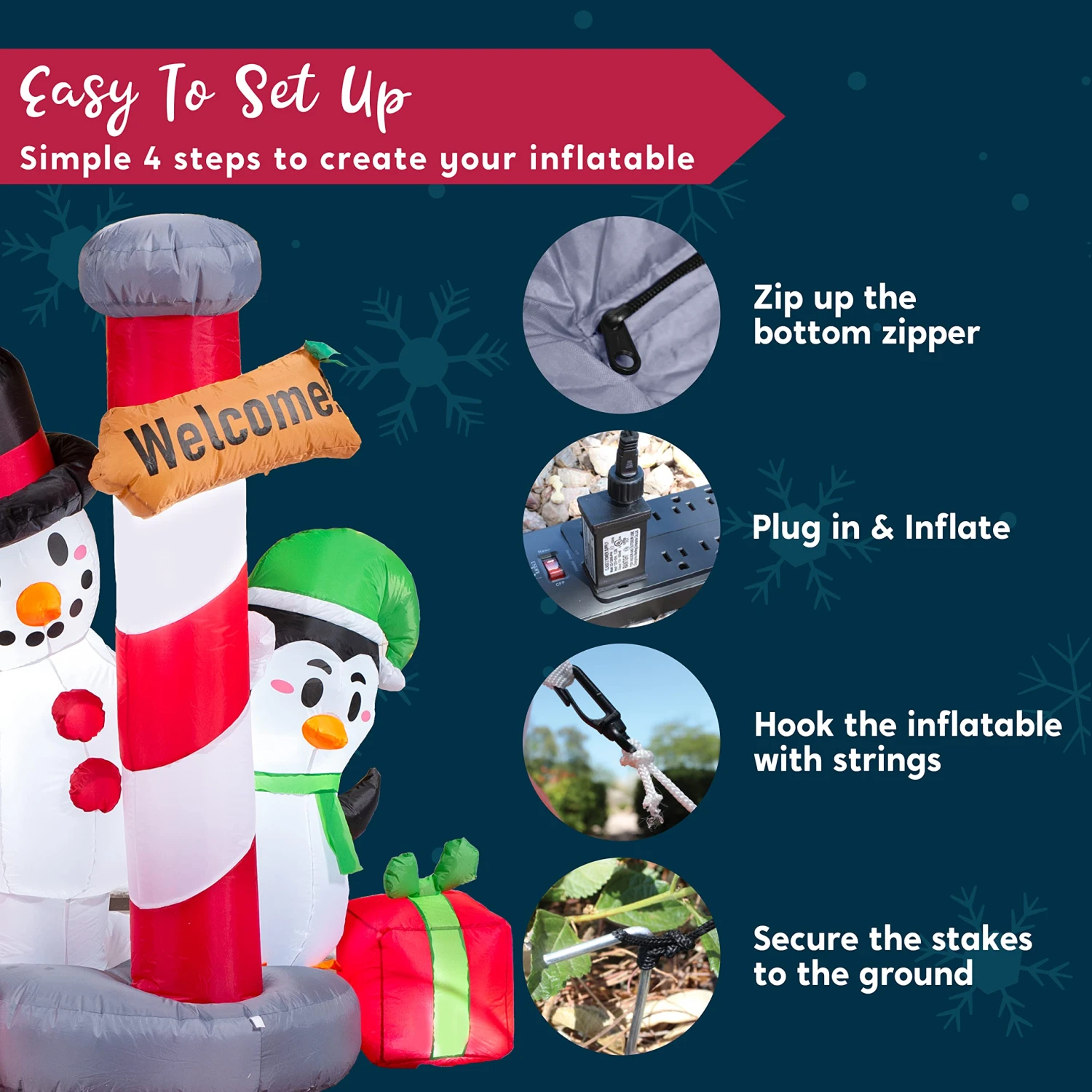 6 FT Tall Inflatable Christmas Welcome Sign With A Penguin And Snowman 8 6 FT Tall Inflatable Christmas Welcome Sign With A Penguin And Snowman - Image 6