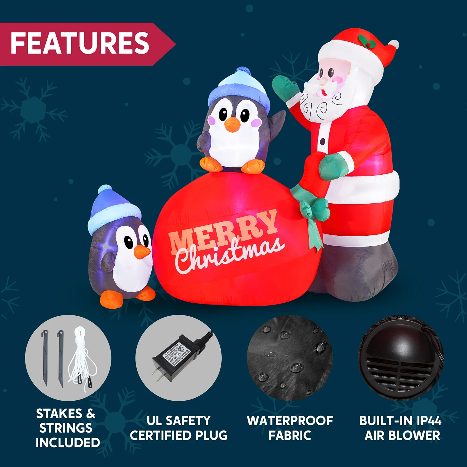 Large Penguins With Santa Inflatable (7 Ft) 8 Large Penguins With Santa Inflatable (7 Ft) - Image 6