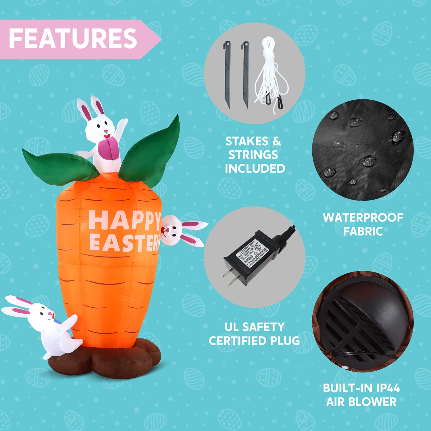 6ft Easter Inflatable Decoration Carrot 8 6ft Easter Inflatable Decoration Carrot - Image 6