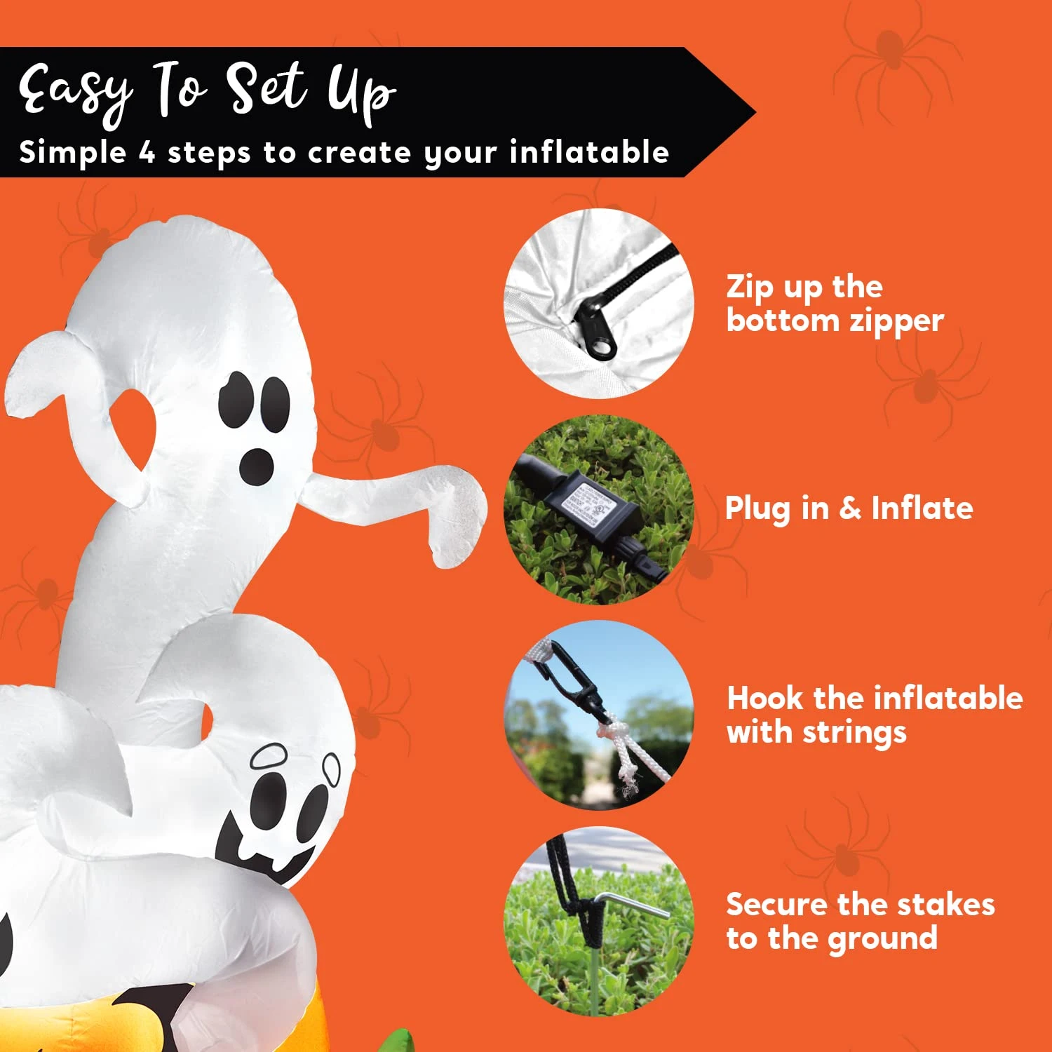 Halloween Large Twisting Ghosts On A Pumpkin Inflatable (6 Ft) 8 Halloween Large Twisting Ghosts On A Pumpkin Inflatable (6 Ft) - Image 6