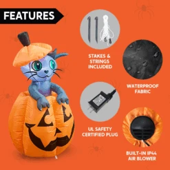 Tall Animated Halloween Kitty Cat On Pumpkin Inflatable (5 Ft) -Joiedomi image 6 dcef0dba 79fe 40b4 a1cf 056f6ccffe6d